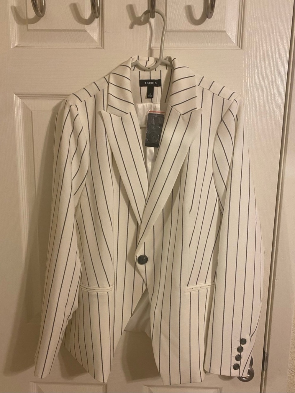 torrid Cream Blazer with Black Pinstripes